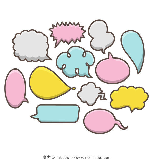 彩色手绘漫画气泡对话框聊天卡通对话框素材